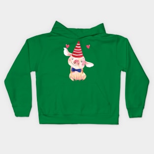 Cute Piglet with a tie bow and a hat Kids Hoodie